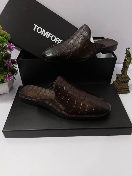New Men's Tom Ford Cros Embossed Leather Half Shoe | Dark Brown
